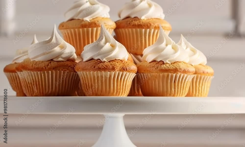 White cake stand with cupcakes on white background, Video White cake stand with cupcakes on white background, Video