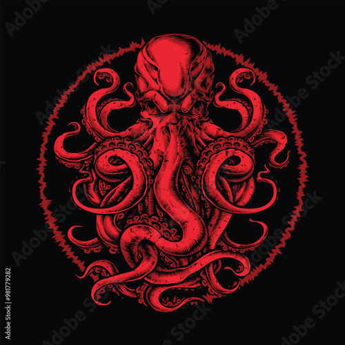 red octopus vector logo illustration