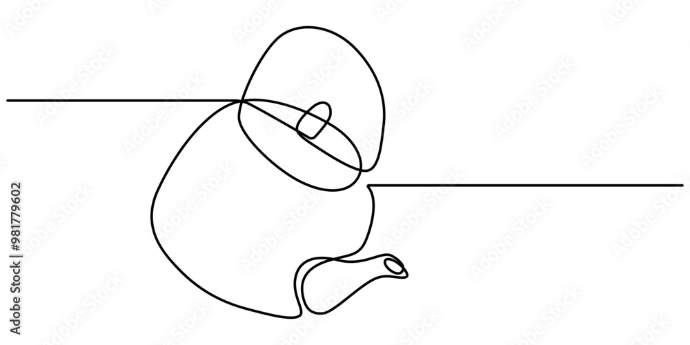 Teapot in continuous line art drawing style. Herbal tea black linear design isolated on white background. Vector illustration, Continuous line drawing of a teapot, tea cup and lemon with pastel color Teapot in continuous line art drawing style. Herbal tea black linear design isolated on white background. Vector illustration, Continuous line drawing of a teapot, tea cup and lemon with pastel color