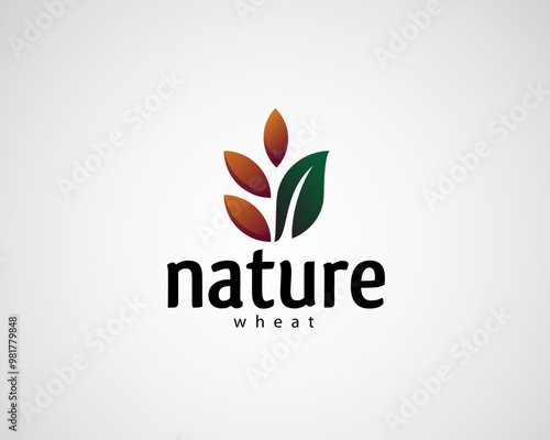 creative wheat grains lined up with leaves logo