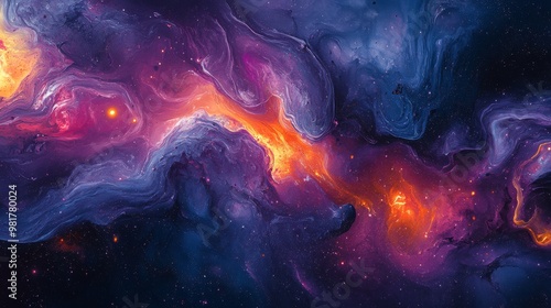 Abstract Cosmic Nebula with Swirling Colors and Stars