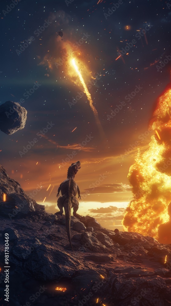 Fototapeta premium Cosmic Explosion in Alien Landscape with Planetary Debris and Celestial Phenomenon