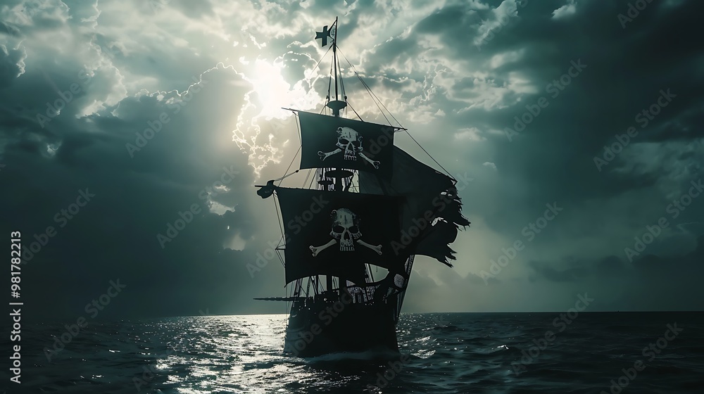 Fototapeta premium pirate ship sailing on the sea.