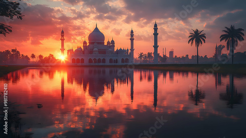 Sunrise Reflection on a Mosque Photo