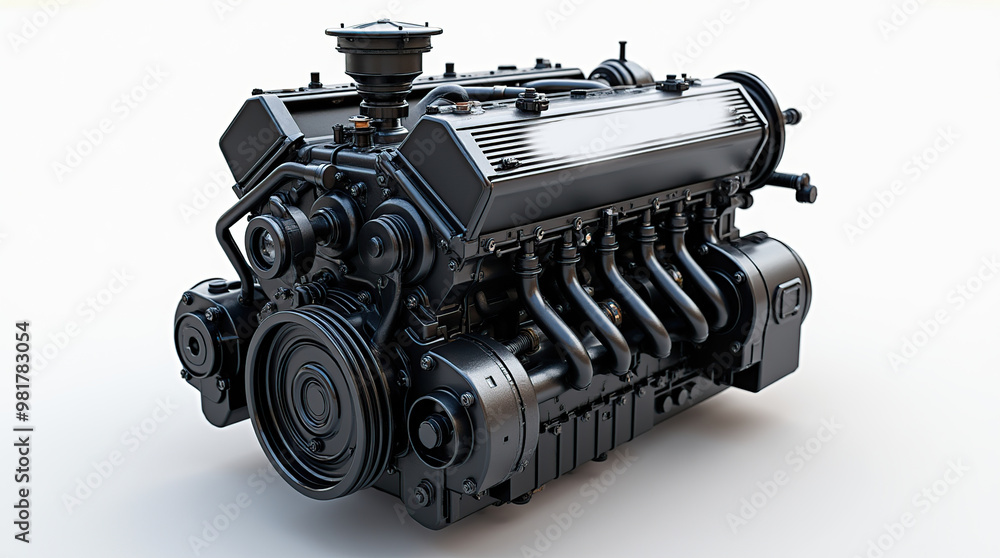 Detailed view of a realistic isolated engine on white background Detailed view of a realistic isolated engine on white background