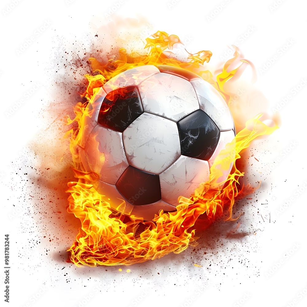 Fototapeta premium Soccer ball on a fire whit white background.