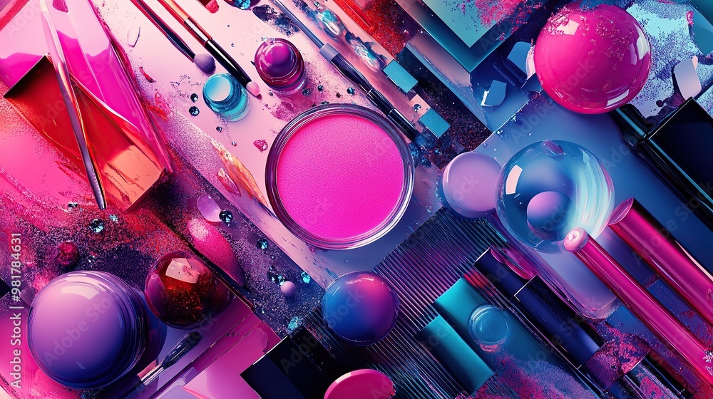 Playful Makeup Display in a Colorful Artistic Setting Playful Makeup Display in a Colorful Artistic Setting