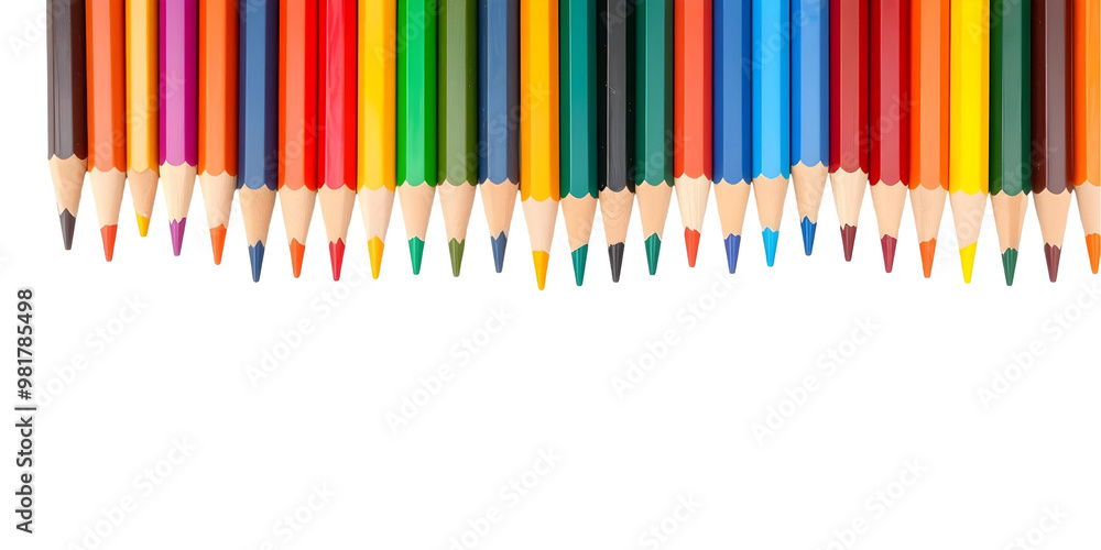Row of colorful sharpened pencils isolated on transparent Background. Row of colorful sharpened pencils isolated on transparent Background.