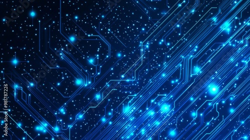 Wallpaper Mural Blue circuit line background vector illustration with glowing dots and stars on a dark blue tech digital technology concept, detailed, intricate, flat design style, flat colors, flat shading Torontodigital.ca