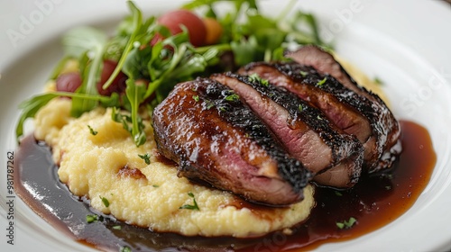 Seared Duck Breast with Polenta and Arugula Salad