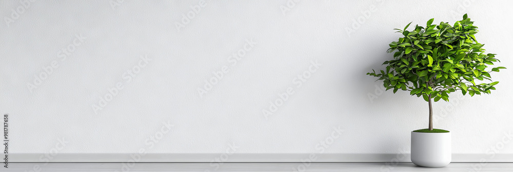 Obraz premium A potted plant with green leaves sits against a white wall.