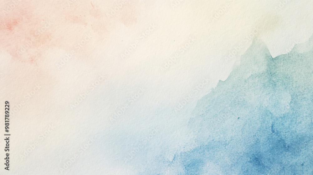 Fototapeta premium Soft abstract blue and peach watercolor wash background.