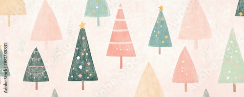 Cute pastel christmas tree pattern on soft