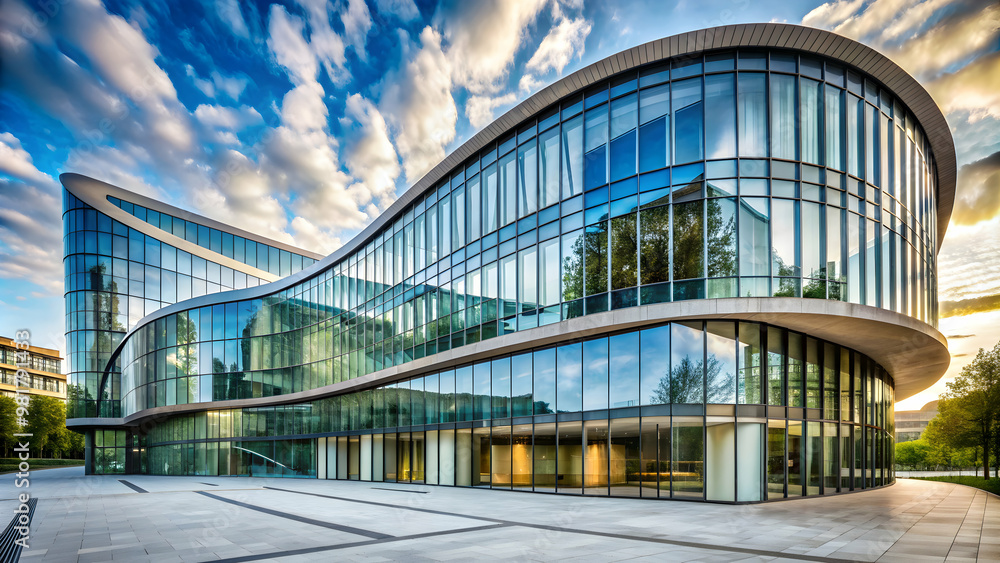 Modern architectural building with curvy stone and glass facade, architecture, modern, building, design, structure Modern architectural building with curvy stone and glass facade, architecture, modern, building, design, structure