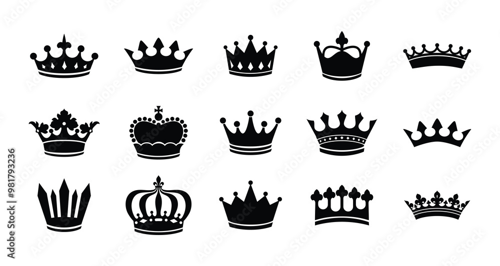 Vector flat crowns. Crown silhouettes icons Vector flat crowns. Crown silhouettes icons