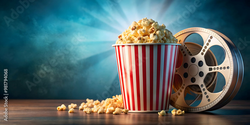 of popcorn bucket with movie tickets and film reel, representing the best films of 2022, popcorn, movie, cinema, theater
