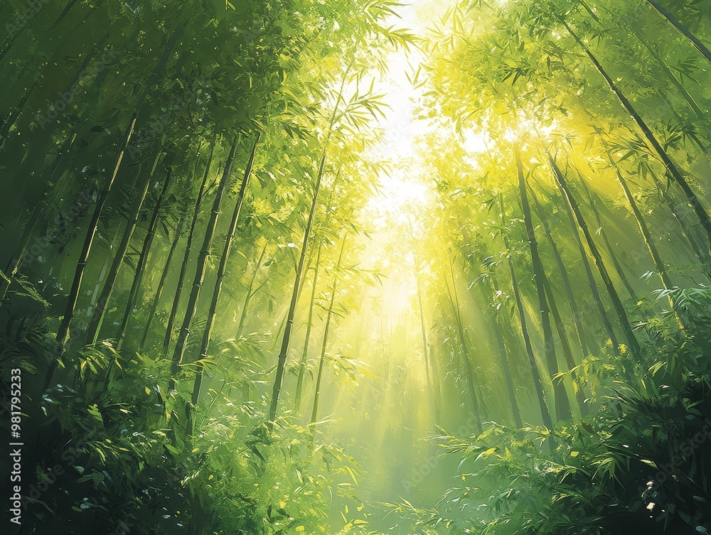 Obraz premium Sunbeams Through Bamboo Forest