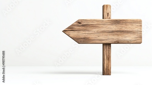 Rustic wooden arrow sign pointing to the right, isolated against a white background. Ideal for directions and navigation concepts in design.