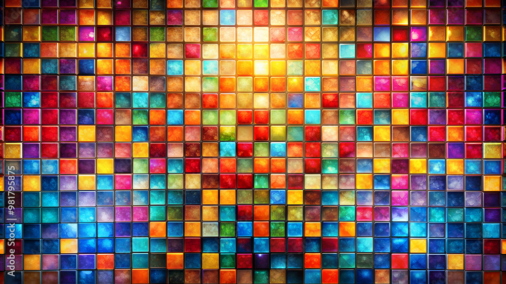 Fototapeta premium Abstract geometric mosaic background with vibrant colors and glass textures, mosaic, shapes, colors, geometric, forms