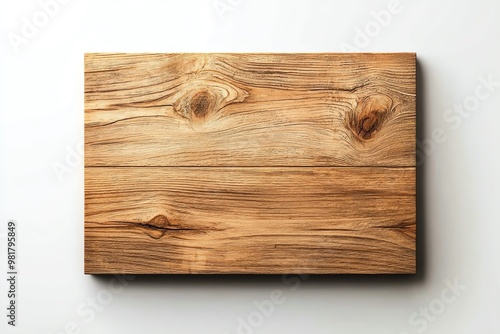 Close-up of a wooden cutting board on a white background, featuring the natural grain and texture, ideal for kitchen and food photography.