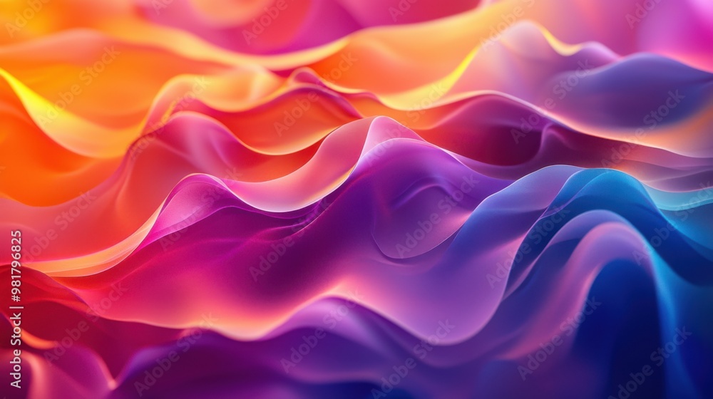 Vibrant Abstract Waves of Colorful Silk in Shades of Orange, Pink, and Purple, Creating a Dynamic Flow of Soft Textures and Gradients in a Dreamlike Digital Art Composition. Vibrant Abstract Waves of Colorful Silk in Shades of Orange, Pink, and Purple, Creating a Dynamic Flow of Soft Textures and Gradients in a Dreamlike Digital Art Composition.