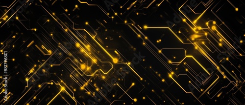 Wallpaper Mural A background of yellow glowing circuit board patterns on black, perfect for a tech-themed mobile wallpaper. The pattern includes intricate designs with gold and white lines representing digital Torontodigital.ca