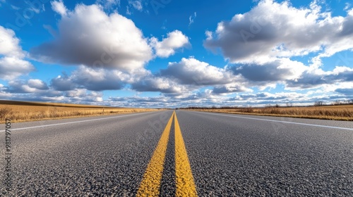 wide open road in the American Midwest stretching towards the horizon under a vast