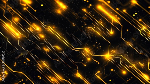 Wallpaper Mural A background of yellow glowing circuit board patterns on black, perfect for a tech-themed mobile wallpaper. The pattern includes intricate designs with gold and white lines representing digital Torontodigital.ca