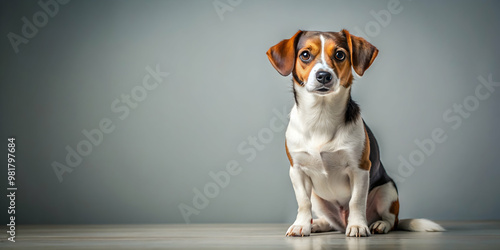 Small tri color dog sitting elegantly and looking straight ahead, tri color, small, dog, pet, adorable, cute photo