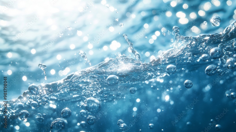 Water Splash with Bubbles and Sun Glare Water Splash with Bubbles and Sun Glare