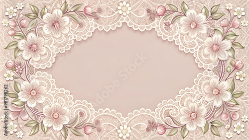 Romantic floral frame with delicate lace perfect for wedding invitations or Valentine's Day cards, romantic, floral