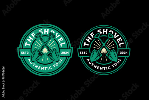 shovel digger tool retro vintage badge logo vector design collection set for gardener, nursery, agriculture, worker, miner, farmer business