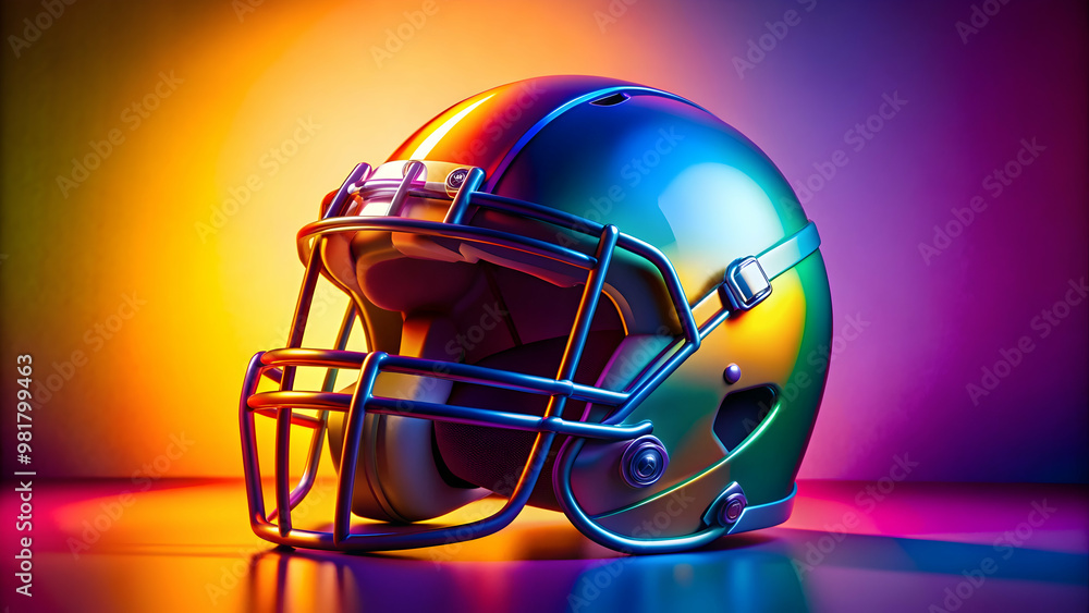 Fototapeta premium Close-up of a colorful football helmet against a gradient background, football, helmet, sports, equipment, protection, colorful