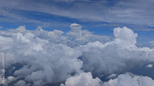 Air plane window view the sky white  clouds . photo