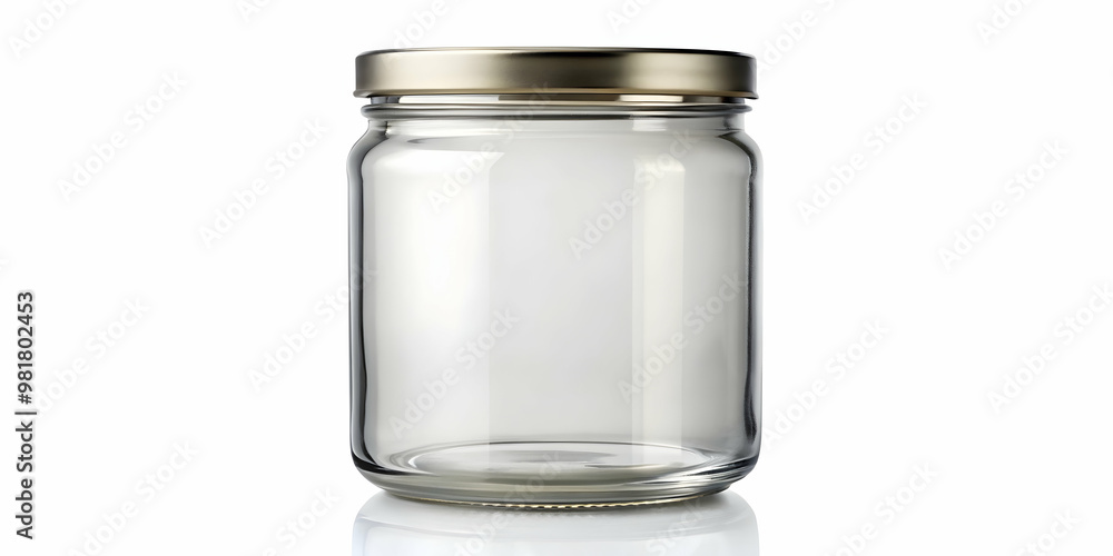 Clear glass jar with metal lid , empty, container,storage, kitchen, pantry, isolated, closeup, object, canister, lid Clear glass jar with metal lid , empty, container,storage, kitchen, pantry, isolated, closeup, object, canister, lid