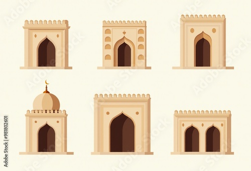 Islamic Architecture Graphics: Ramadan Kareem Mosque Gates, Doors, and Windows with Moroccan and Indian Elements photo