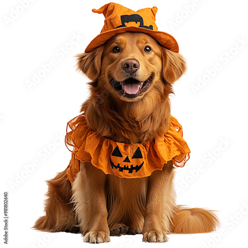 Golden Retriever in Halloween Fancy Dress Transparent Background