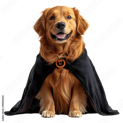 Golden Retriever in Halloween Fancy Dress Transparent Background