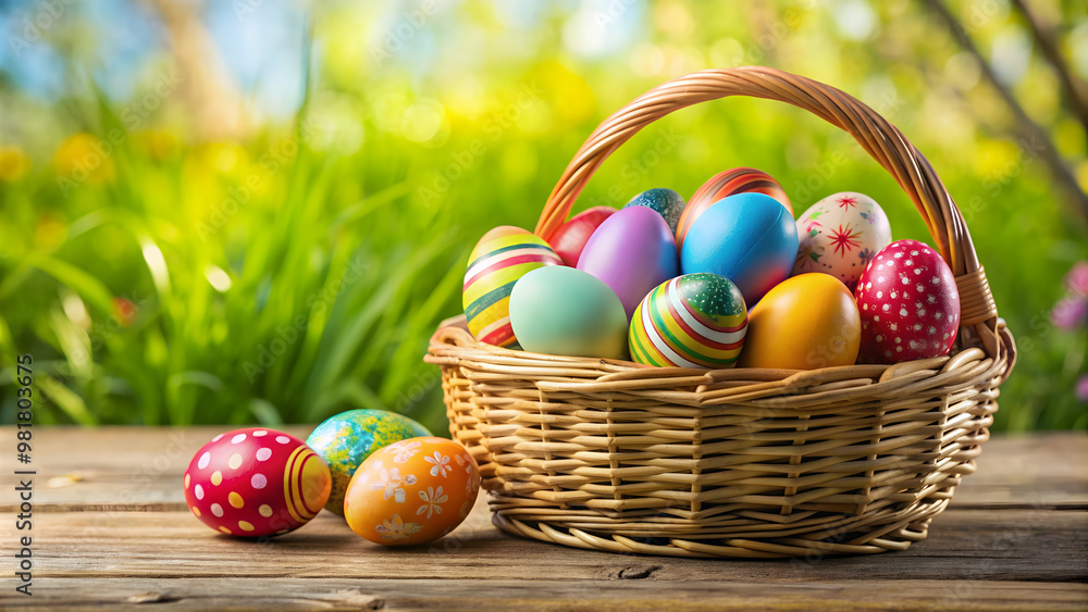 Easter eggs in a colorful basket , holiday, celebration, spring, eggs, decoration, colorful, pastel, tradition, festive, joyful Easter eggs in a colorful basket , holiday, celebration, spring, eggs, decoration, colorful, pastel, tradition, festive, joyful