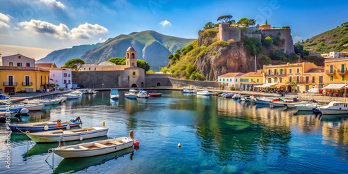 Scenic view of Marina Corta harbour in Lipari, Aeolian Islands, Italy , Marina Corta, Lipari, Aeolian Islands, Italy