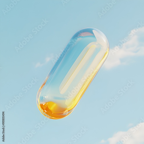 glass of water on blue background ai generative 