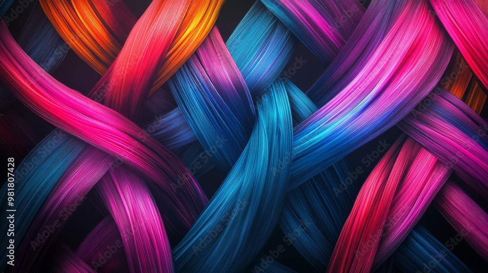 Abstract Intertwined Colorful Fabric Ribbons