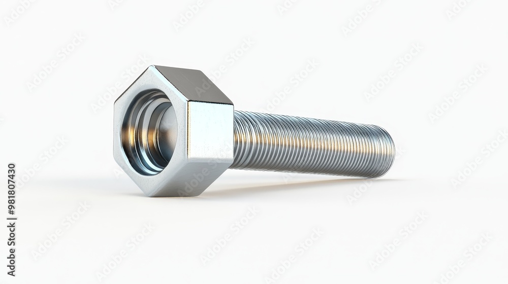 A metallic bolt with a hexagonal head and threads, symbolizing strength, construction, connection, industry, and engineering. A metallic bolt with a hexagonal head and threads, symbolizing strength, construction, connection, industry, and engineering.