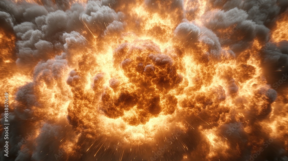 A vibrant explosion creates a dramatic cloud of smoke and flames, highlighting the power and intensity of the event. A vibrant explosion creates a dramatic cloud of smoke and flames, highlighting the power and intensity of the event.