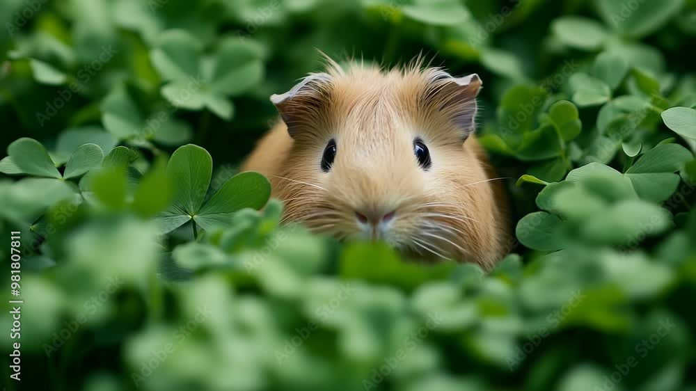 Cute Guinea Pig in Lush Green Clover Close-Up 4K Cute Guinea Pig in Lush Green Clover Close-Up 4K