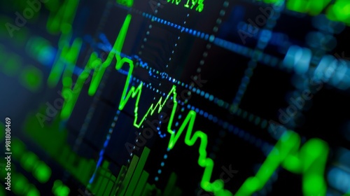 "Close-up of digital stock market screen showing dividend stock graph with green upward trend line,symbolizing financial growth and investment success