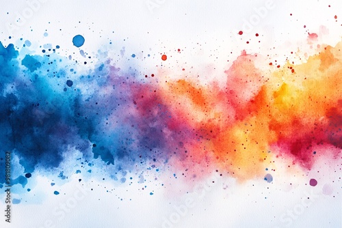 Abstract Vibrant Watercolor Splashes Blending Seamlessly into White Background