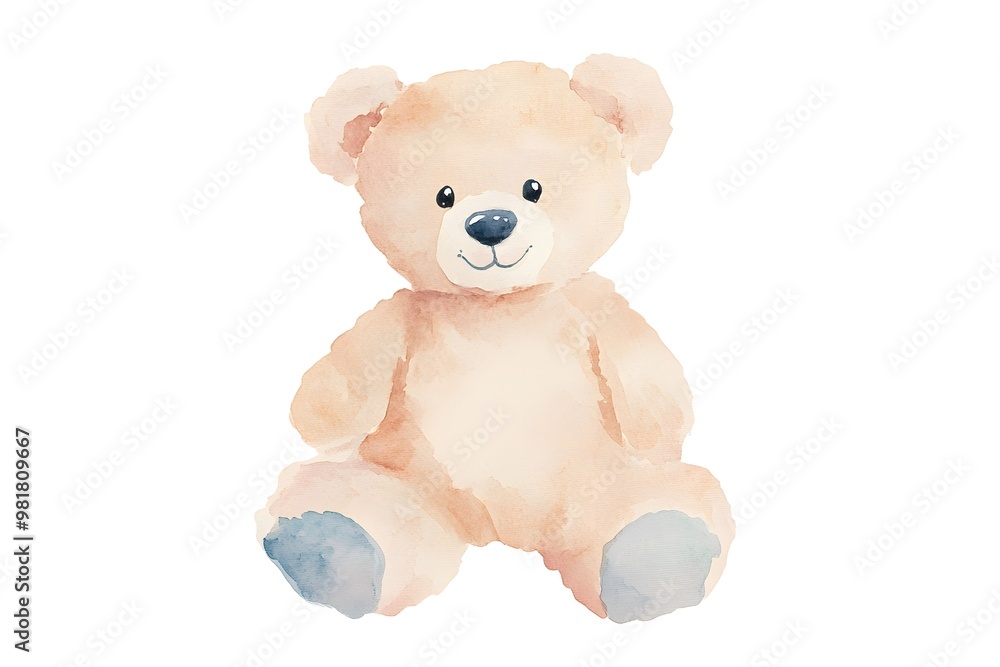 A teddy bear is sitting on a white background. The bear is smiling and he is happy A teddy bear is sitting on a white background. The bear is smiling and he is happy
