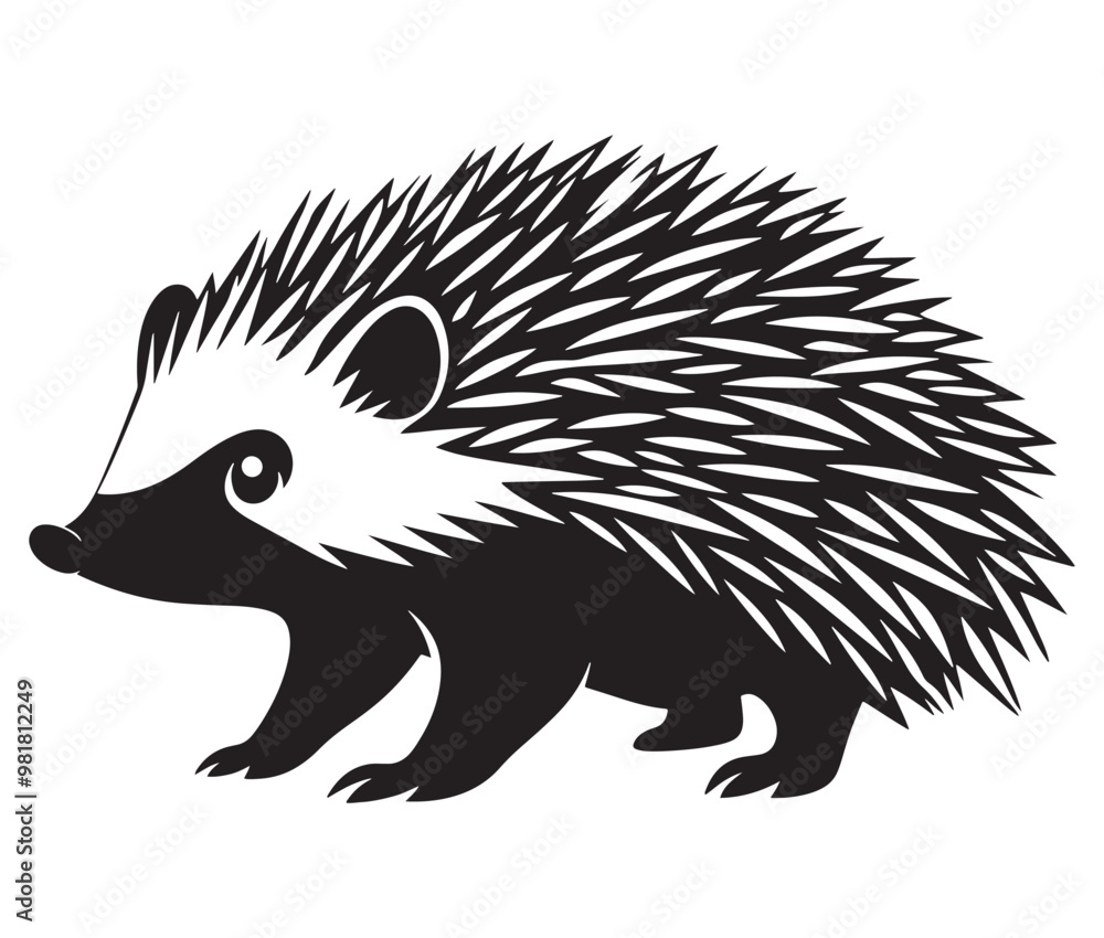 Obraz premium Silhouette hedgehog on white background