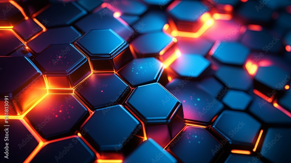 Abstract Hexagon Pattern with Glowing Orange and Red Lights Abstract Hexagon Pattern with Glowing Orange and Red Lights
